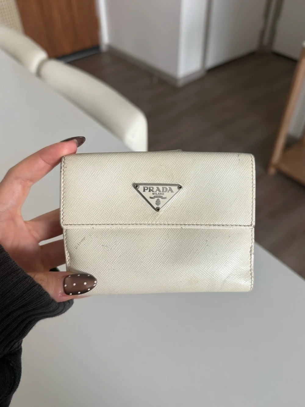 Authentic Prada White Leather Wallet